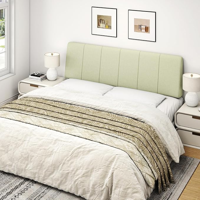 Queen Size Headboard Only-No Assembly Required, Light Warm Green | Easy to use no assembly required, Linen fabric and extra-thick foam for added comfort, Modern style headboard queen size