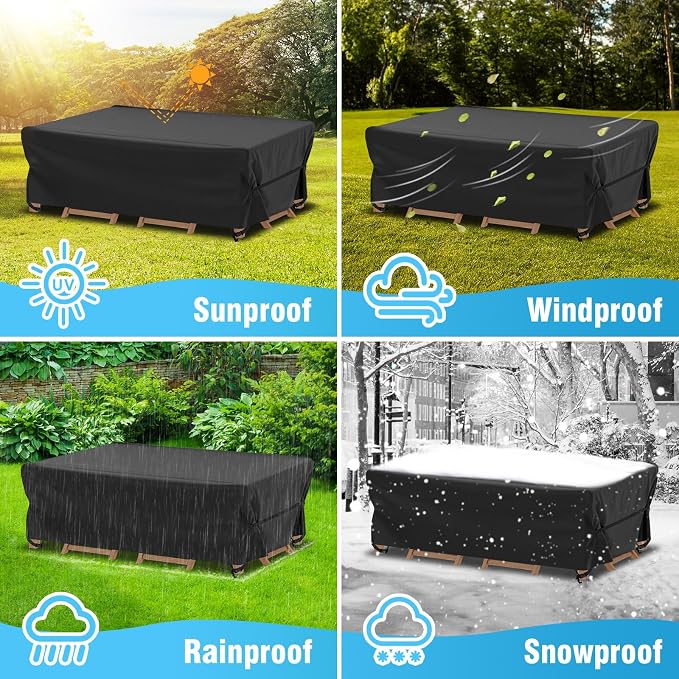 Velway Patio Table Chairs Set Cover Square Waterproof 74"Lx47"Wx28"H Outdoor Bistro Dining Set Cover Ultra Windproof UV-Resistant