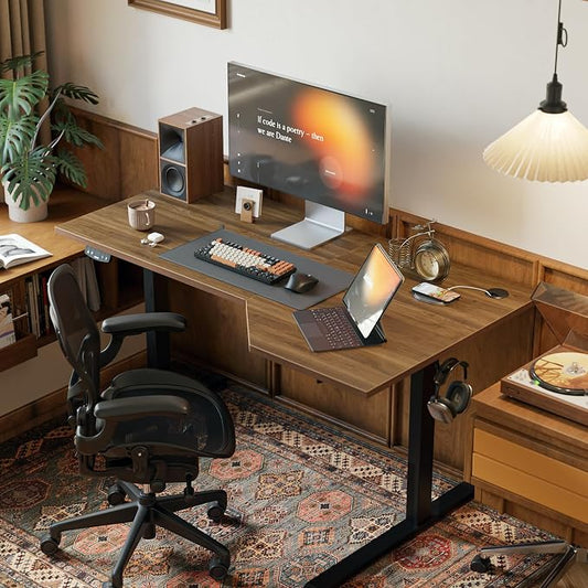 Agilestic Electric Standing Desk, Height Adjustable Desk, 55 x 32 Inch Sit Stand up for Work Office Home, L Shaped Ergonomic Rising Computer Table with Memory Preset, Dark Walnut