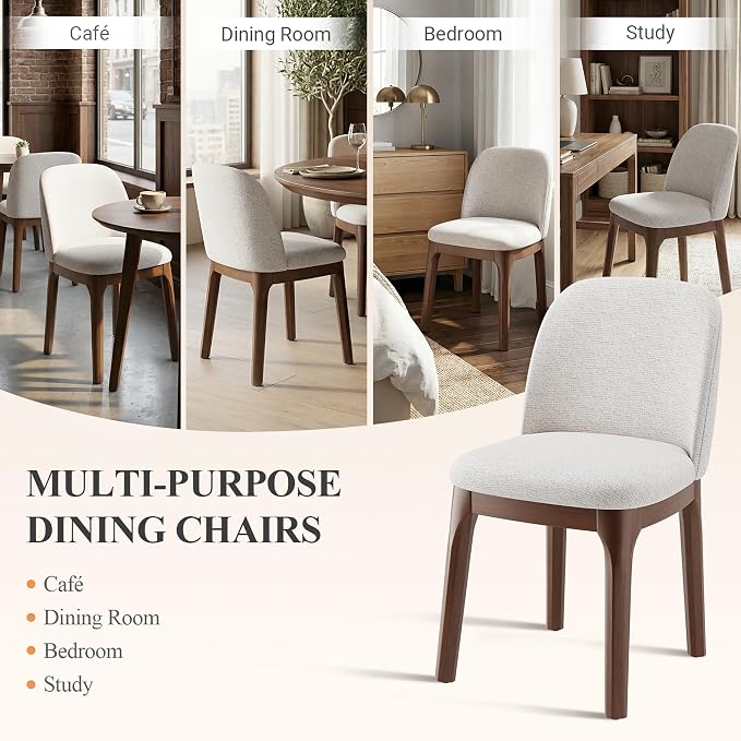 MALOL Wooden Dining Chairs Set of 4, Upholstered Kitchen & Dining Room Chairs with Thickened Wooden Legs, Farmhouse Side Chairs, Beige