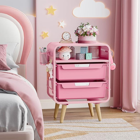 SYKIARIOL Pink Nightstand, Cute End Table with Storage Drawer, Kids Nightstand for Bedroom Furniture, Bedside Table Small Desk Coffee Table for Living Room, Dorm, Office