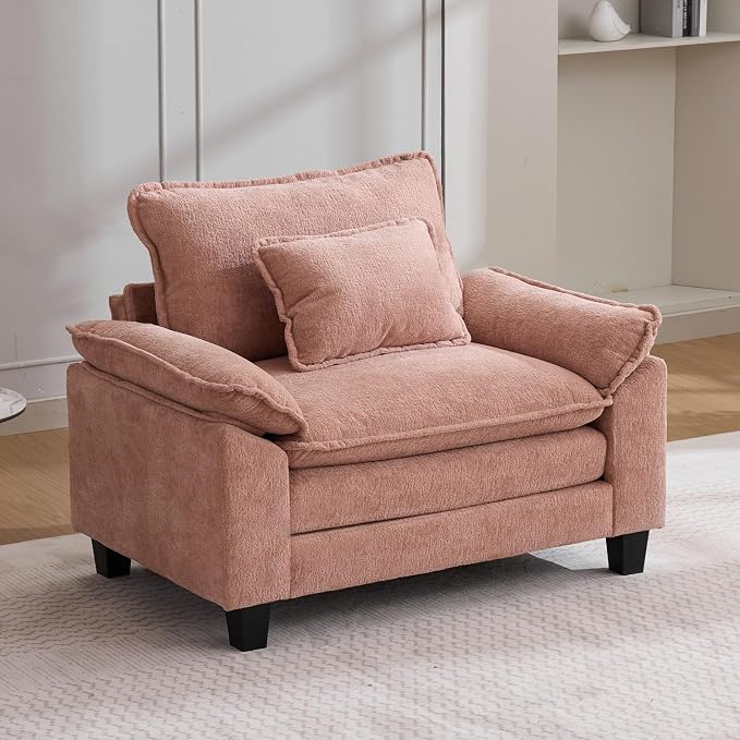 Oprisen Modular Sectional Sofa, Comfy Cloud Couch Sectional Sofa, Chenille Sofa Sleeper Deep Seat Sofa with Throw Pillows for Living Room (Pink, 53"- Single Seat)