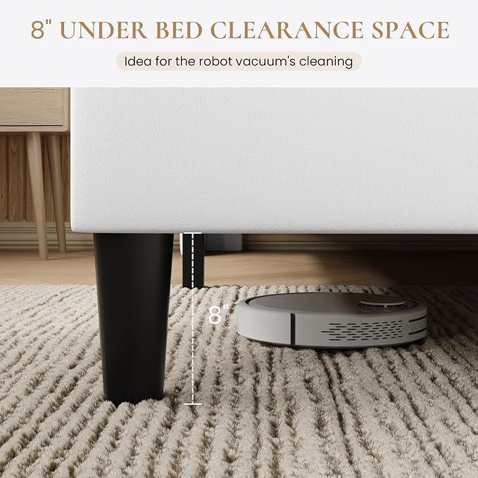 SHA CERLIN Full Size Velvet Bed Frame with Geometric Wingback Headboard, Upholstered Platform Bed with Wooden Slats Support, 8" Under-Bed Space, No Box Spring Needed, Easy Assembly, White