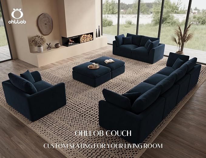 ohllob 48.6" Single Sofa, Small Boneless Couches for Living Room, Cloud Couch for Bedroom, Office, Blue