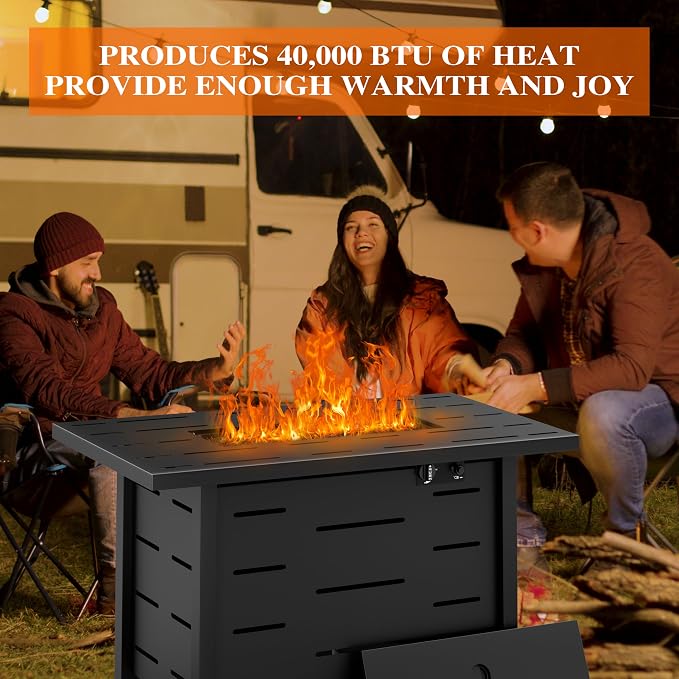 Shintenchi 44" Outdoor Propane Fire Pit 50,000 BTU Gas Fire Pit Table with Lid, Waterproof Cover, Rectangle Gas Firepit Table for Garden/Patio, CSA Certification, Black