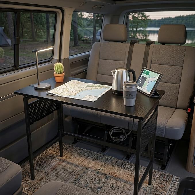 Hadulcet Folding Desk, Small Foldable Desk 40" for Small Spaces, Space Saving Computer Table with 2 Movable Pegboard Panels, Easy Assembly for RV & Study Room & Office, Black