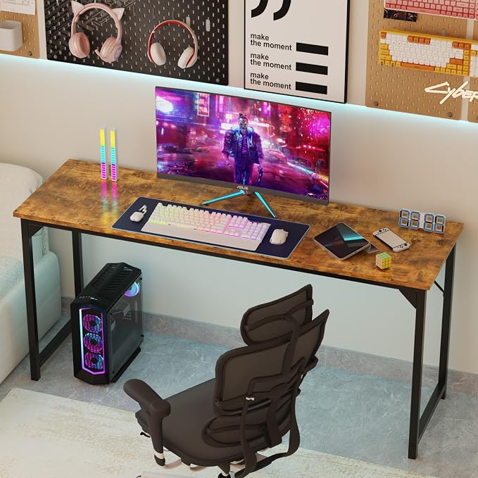 Sweetcrispy Small Computer Office Desk 63 Inch Student Study Writing Work with Metal Frame Wood Tabletop Modern Simple Home Bedroom PC Table Perfect for Small Spaces - Brown