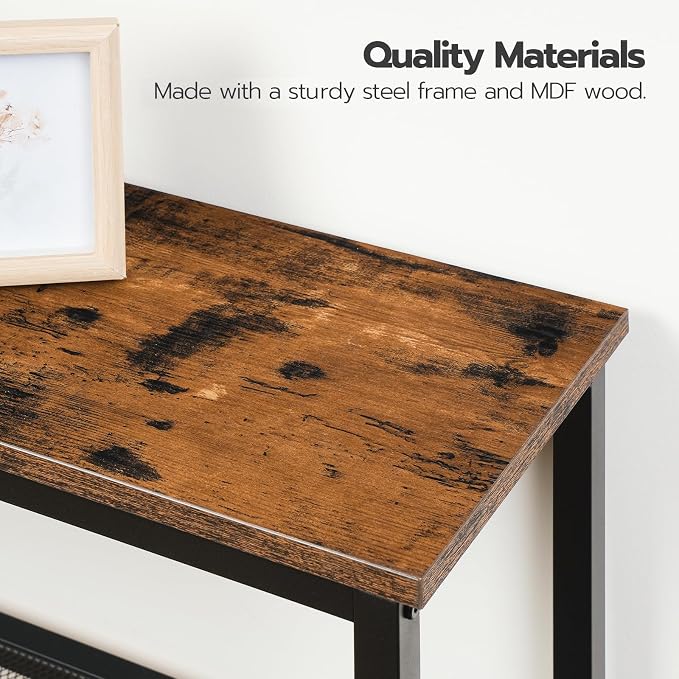 HOOBRO 29.5" Narrow Console Table, 3-Tier Entryway Table, Thin Sofa Table with Shelves, Side Table, Display Table, for Hallway, Entrance, Living Room, Bedroom, Rustic Brown and Black BF73XG01