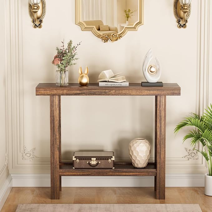 LIFECHOVY Farmhouse Wood Entryway Table Narrow Console Tables with Storage Behind The Couch Sofa, Entrance Side Table for Hallway, Living Room, Foyer, Rustic Brown