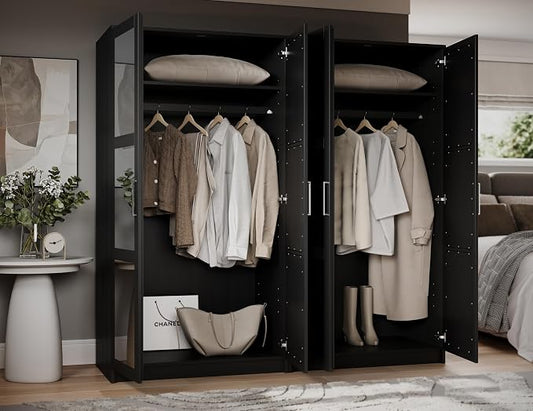 100% Solid Wood Urban 4-Door Wardrobe Armoire, Mirrored Doors – Palace Imports