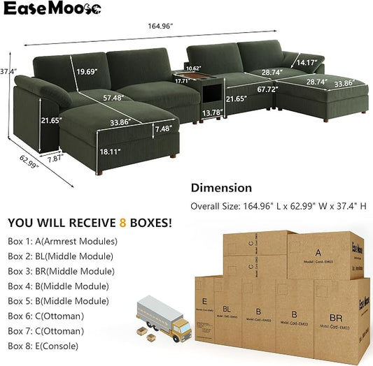 EASE MOOSE Oversized U Shape Sectional Modular Sofa, Extra Large Deep Seat Couch Modular Removable Washable Sectional Couch,Green