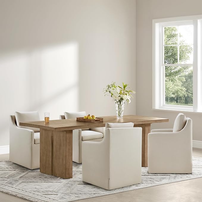 KISLOT Upholstered Dining Chairs Set of 1, Modern Dining Room Chairs with Casters & Washable Cover, Rolling Accent Chair with Hidden Storage for Kitchen, Farmhouse, Living Room, Flax Beige, 1 Box