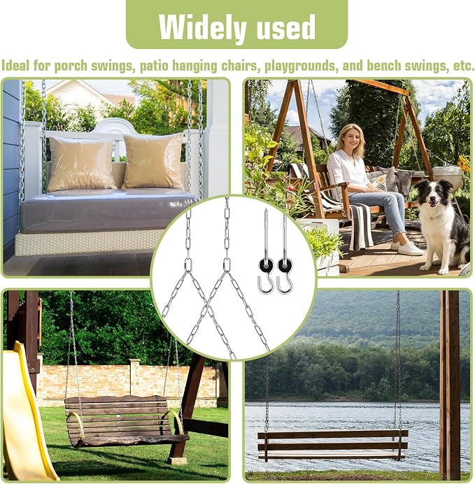 7.75FT Heavy Duty Porch Swing Chain Kit, 304 Stainless Steel, 800lbs Weight Capacity, Zinc-Plated Hanging Set for Patio Swings, Benches, Playgrounds, Porches, 2 Pack