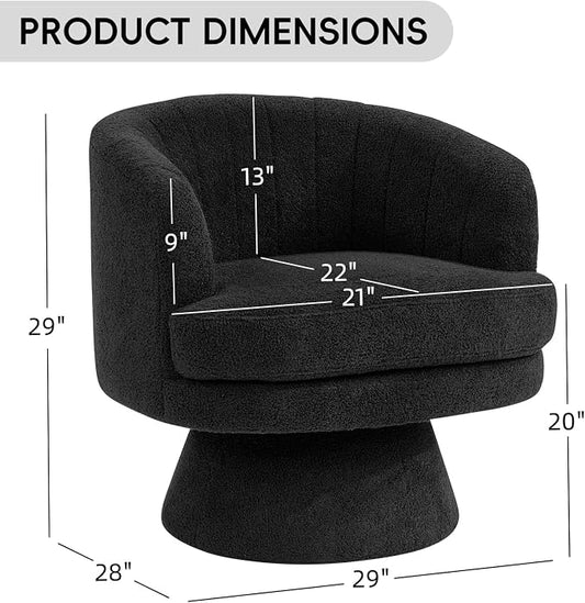 CANMOV Swivel Accent Chair with Armrest, Modern 360 Degree Swivel Barrel Chair with Curve Back and Soft Cushion,Comfy Round Sherpa Teddy Armchair Single Sofa for Living Room,Bedroom, Black