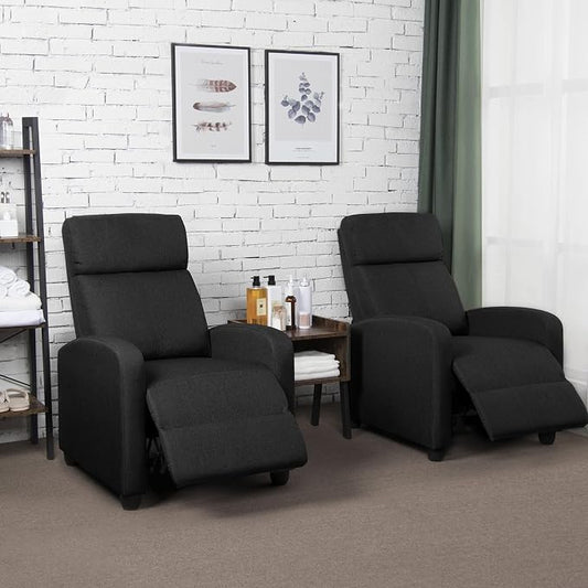 Topeakmart Fabric Recliner Sofa Push Back Recliner Chair Adjustable Modern Single Reclining Chair Upholstered Sofa with Pocket Spring Living Room Bedroom Home Theater Matte Black