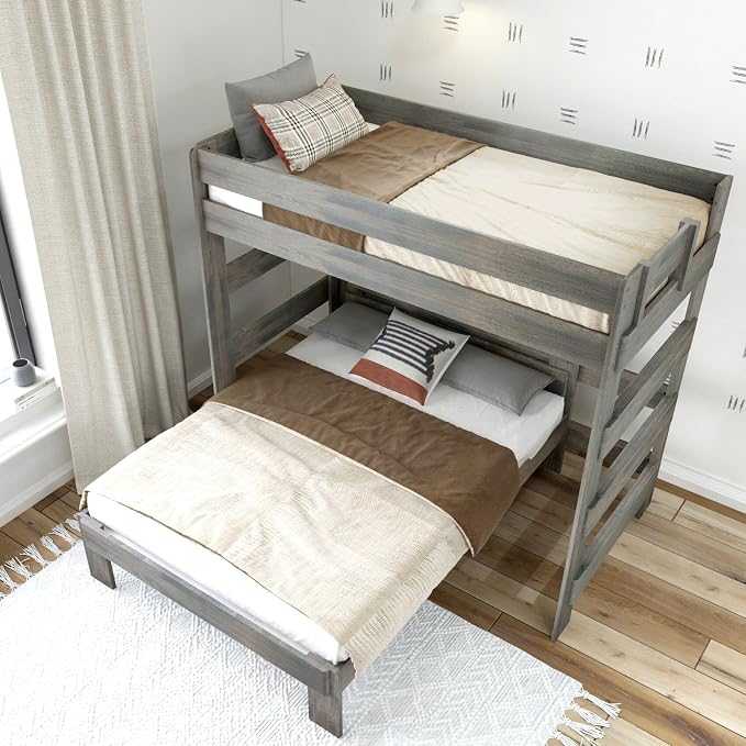 Plank+Beam Rustic Twin Over Full L Shape Bunk Bed, Driftwood