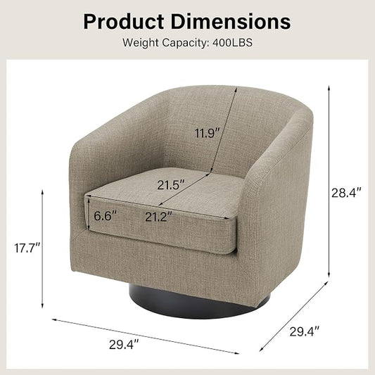 Swivel Barrel Accent Chair, Modern Round Linen Arm Chair for Living Room, Bedroom, Comfy Club Reading Chairs for Adults(Linen Fabric, Light Brown, Set of 1