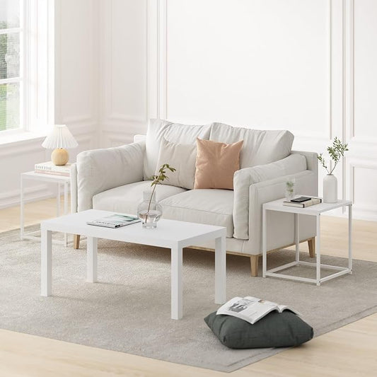 Furinno CAMNUS Side Table Set of 2, Metal Frame End Table, Square Open Frame Night Stand, Bedside Table, Easy Assembly, for Living Room, Bedroom, Solid White