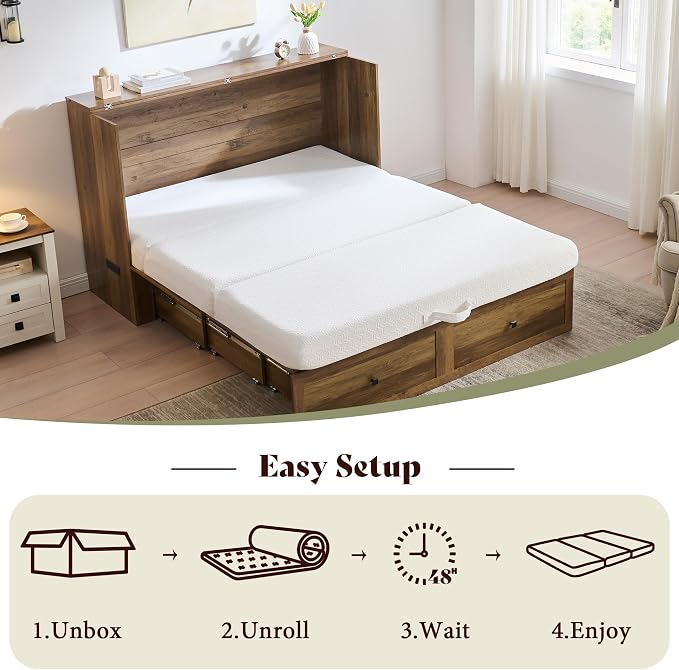 AMERLIFE 6-Inch Twin Tri-Fold Cooling Gel Memory Foam Mattress, Foldable Guest Bed with Washable Cover, Space-Saving Mattress for Murphy Bed, Home Use, White