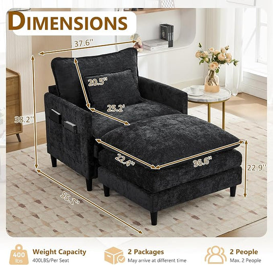 113" Chenille Modular Sectional Sofa (Chenille Black, Single Seat with Ottoman)