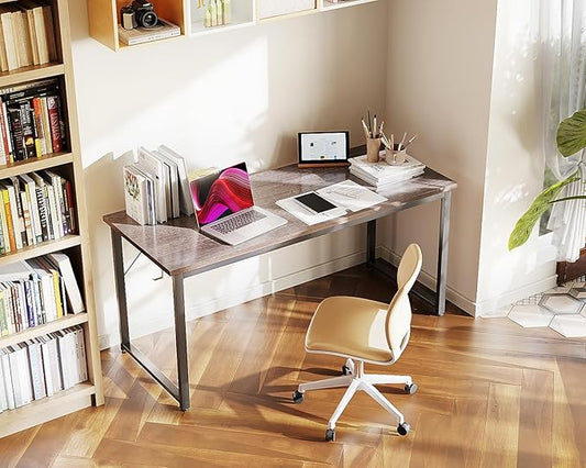 Casaottima 54 Inch Computer Desk for Home Office, Study Writing Table for Small Spaces, Simple Modern Desk with Headphone Hooks, Grey Oak