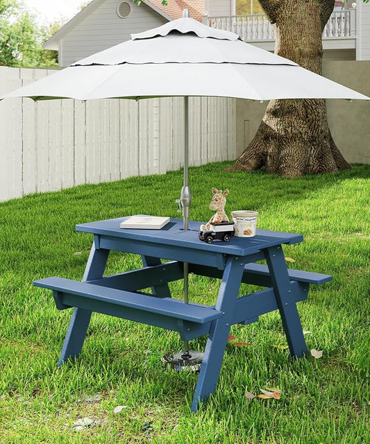 FOOWIN Kids 3-in-1 Sand & Water Table,HDPE Outdoor Convertible Picnic Table w/Detachable Tabletop, for Outdoor Backyard Patio Play Blue