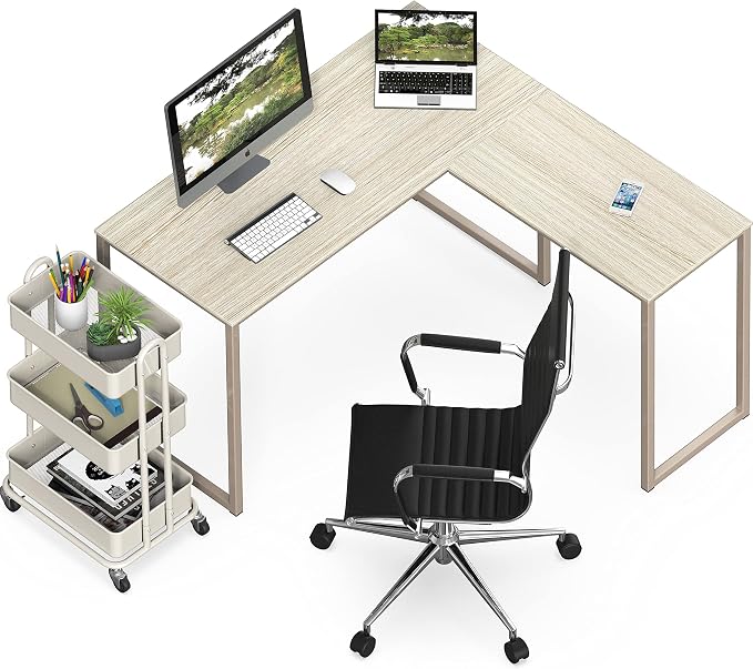 SHW Mission 48 x 48 Inches L-Shape Home Office Computer Desk, Maple