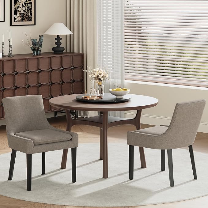 COLAMY Upholstered Dining Chairs Set of 2 with Mid Back and Wood Legs, Modern Accent Side Chairs for Living Room/Dining Room-Camel