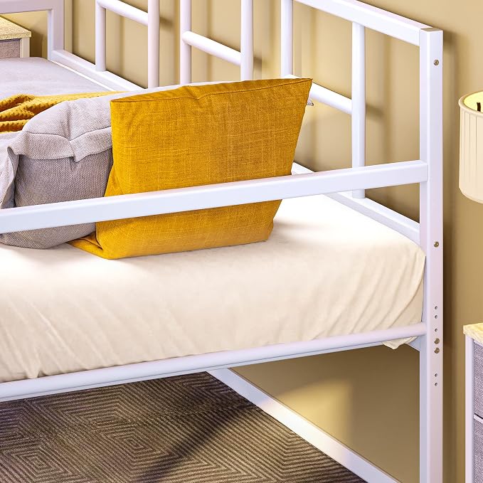 DWVO Daybed with Trundle, Adjustable Height Twin Daybed with Pull Out Trundle, Sofa Bed Couch with Heavy Duty Metal Slats, for Living Room, Bedroom, Guest Room, Space Saving, Modern White