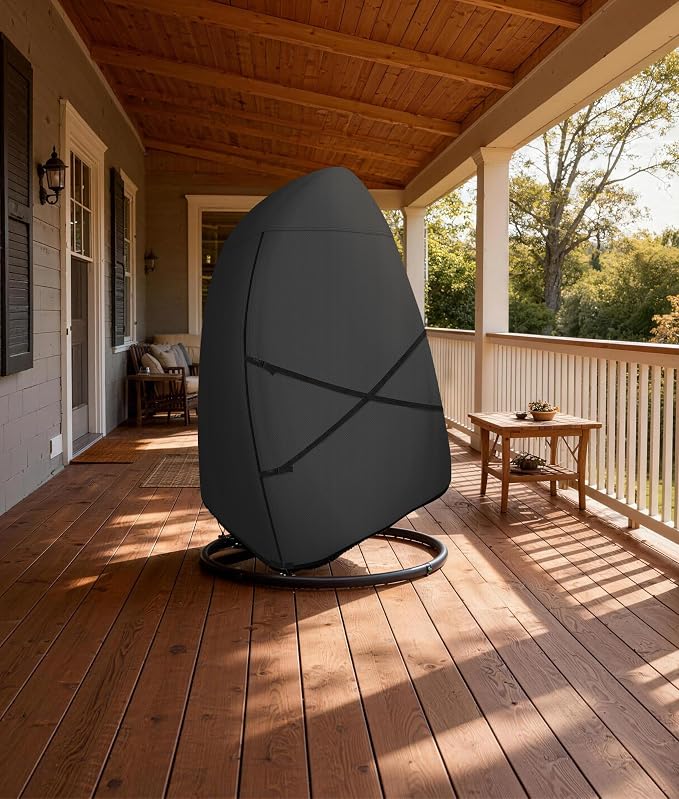 ULTCOVER Patio Hanging Egg Chair Cover - Waterproof Outdoor Double Seat Swing Egg Chair with Stand Cover 66W x 43D x 68H inches, Black
