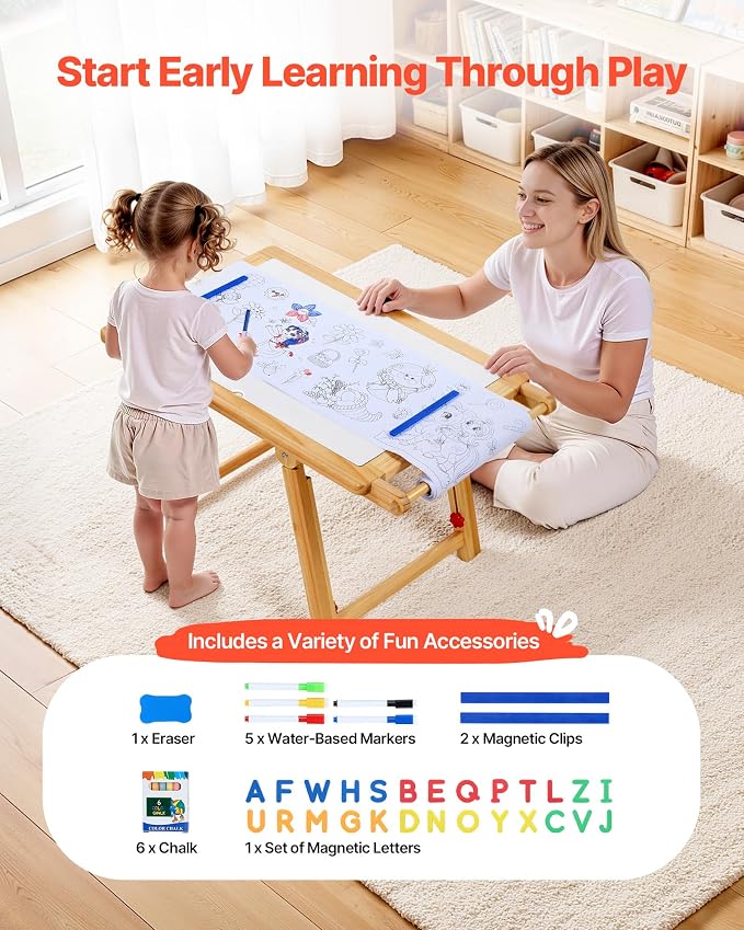 VEVOR Sensory Table for Toddlers, Wooden Kids Activity Table and Art Easel with Reversible Double-Sided Board, Storage Bins, for Boys and Girls Playing Sand and Water, Drawing, Studying, Dining