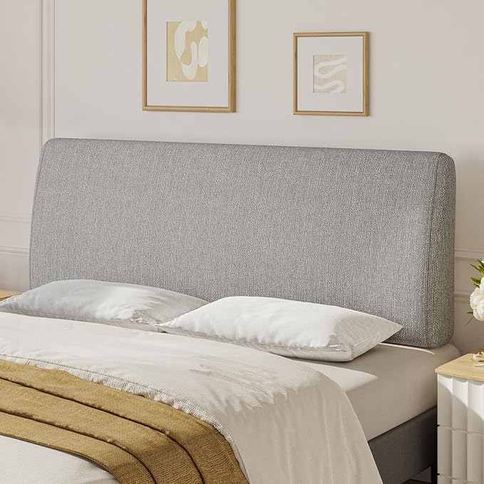 4.7” Upholstered Headboard for Full Size Bed, No Drill Needed, 5 Min Assembly, Headboard for 8–14 Inch Mattress, Perfect for Renters Dorm Kids Pet, Linen Gray