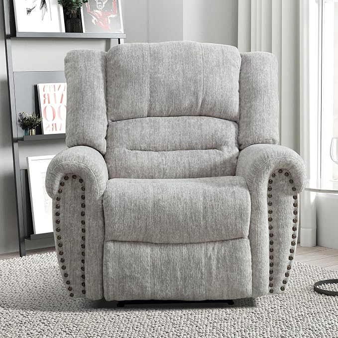 INZOY Recliner Chair, Heavy Duty Manual Reclining Sofa Single Lounge Sofa for Living Room, Home Theater Seating, Grey White