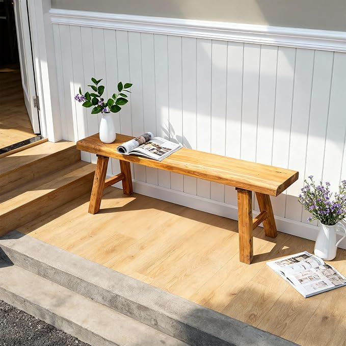 Wood Bench Indoor Farmhouse Skinny Entryway Bench Hallway Foyer with Sturdy | Rustic Indoor Bench End of Bed, Norrow Solid Wood Benches for Bedroom Living Room 31.4 x10.2 inch