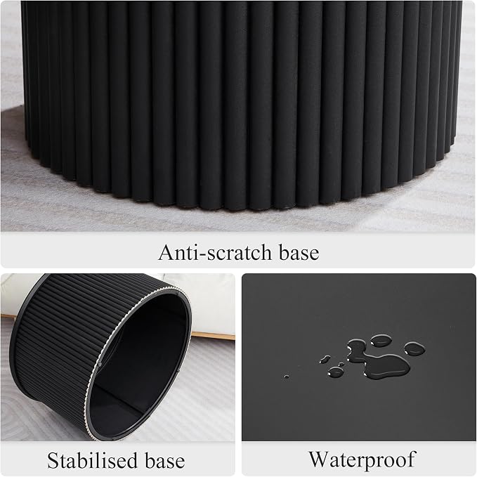 Fluted Round Nesting Coffee Table Set of 2, Mid Century Modern Wood Coffee Tables and End Table Set, Circle Side Table Minimalist Center Tables for Living Room, Office(Black)