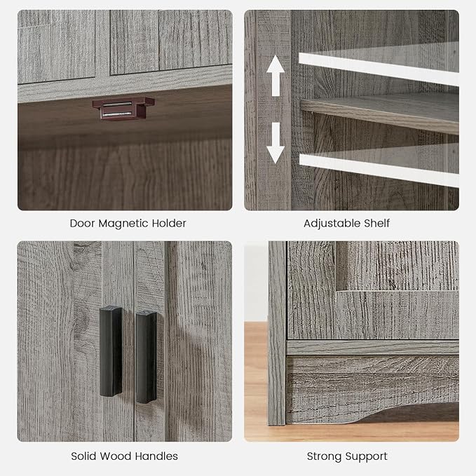 Iwell Storage Cabinet with 2 Drawers & 2 Adjustable Shelves, Kitchen Cabinet, Cupboard, for Living Room, Kitchen, Entryway, Home Office, Grey