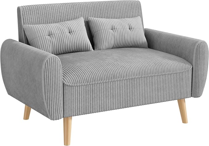 JAMFLY 47'' Small Loveseat Sofa, 2 Seat Compact Couch with Tapered Legs, Light Grey Upholstered Furniture, Solid Wood Frame, Comfy Foam Cushion, Easy Assembly for Small Spaces