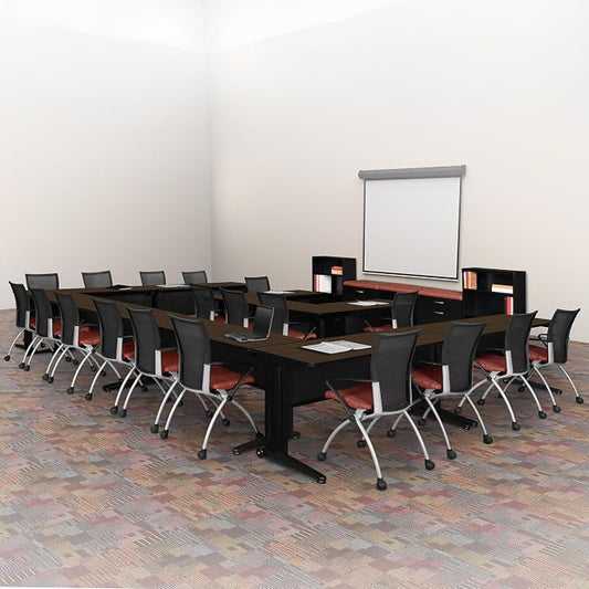 Regency Fusion 66 x 24 in. Training Table – Durable Edge Banding, Vented C-Leg Wire Management for Classroom, Office, and Training Room Workstations (Neo Walnut)