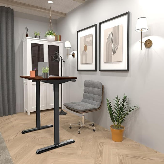 Mount-It! Motorized Standing Desk 40x24 – Height Adjustable Sit to Stand Desk for Home Office, Compact Ergonomic Workstation with Memory Presets, Black Frame with Hazelnut Woodgrain Top