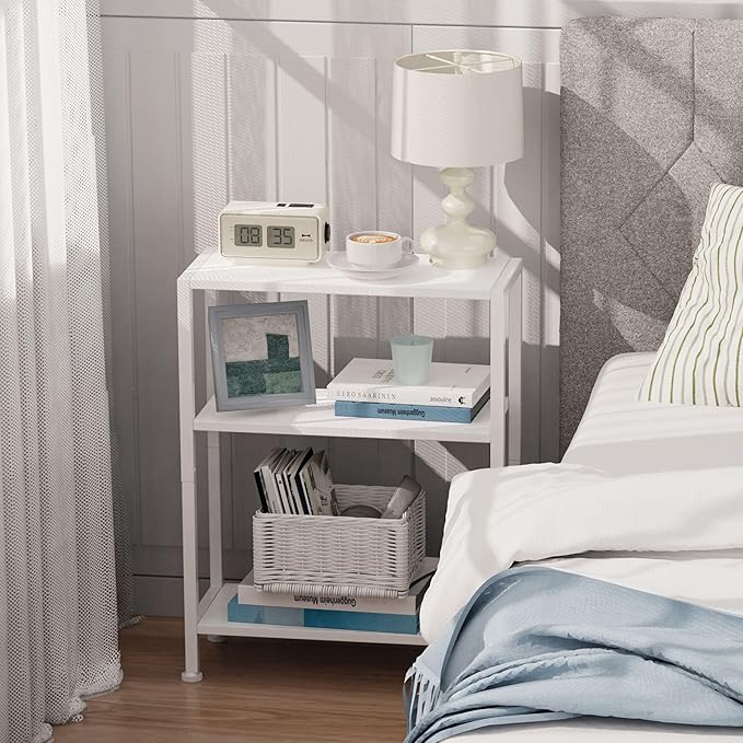 3-Tier Side Table Set of 2, Small End Table, Sofa Side Table for Narrow Spaces, Slim End Table, Nightstand Table, for Living Room Bedroom Office, White