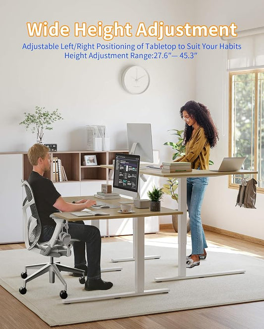 YIHAYO Reversiable L-Shaped Electric Standing Desk, 55 Inches Stand Up Corner Desk, Sit and Stand Up for Work Office Home, Ergonomic Rising Computer Table with Splice Board, Natural