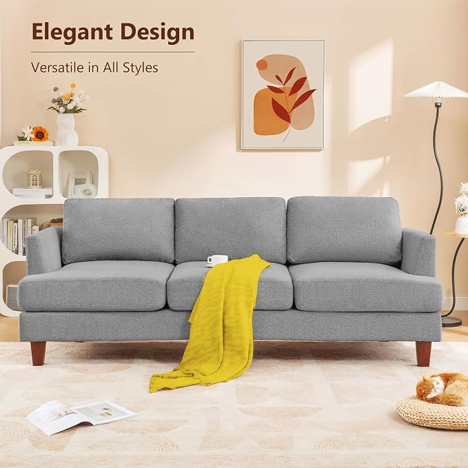 Busaurus 3 Seater Sofa Couch with Deep Seats, 89" Mid Century Modern Upholstered Sofa with Armrests, Comfy Couches for Living Room, Bedroom, Apartment and Office, Grey