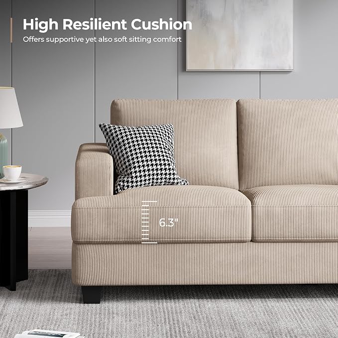 COPIAE 89 Inch Sofa with Extra Deep Seats Oversize, 3 Seater Sofa for Living Room, Modern Couch and Sofa, Comfy Armrests and Seats and Backrests, Easy Installation, Corduroy Fabric Apricot