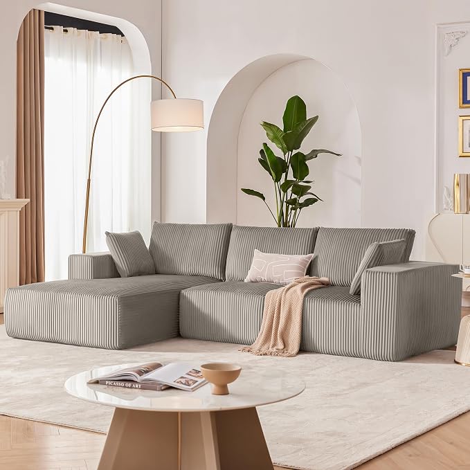 108” Modular Sectional Sofa, Cloud Sectional Couch with Deep Seat, Boneless Couches for Living Room Bedroom, Modern Modular L-Shape Sofa Couch with Chaise (LightGray, Left Facing Chaise)
