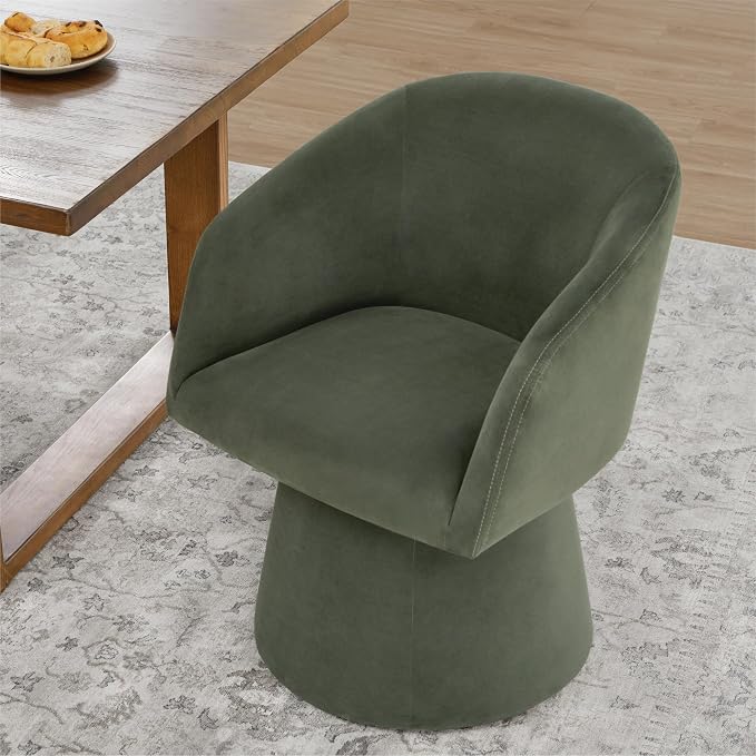 KISLOT Swivel Dining Chairs Set of 4, Upholstered Mid Century Modern Deskchair with Barrel Back, Linen Fabric Kitchen Chairs for Dining Room, Bedroom, Dressing Room, Green