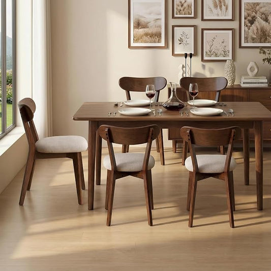 100% Solid Wood Dining Chairs,Mid Century Modern Dining Chairs with Rounded Backrest,Kitchen,Dining Room Chairs Set of 1/2/4 (4, Walnut Color Grey Upholstery)