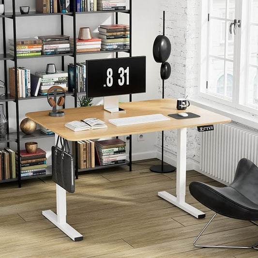 YESHOMY Height Adjustable Electric Standing Desk, 48 inch Computer Table, Home Office Workstation, White Leg/Natural Top
