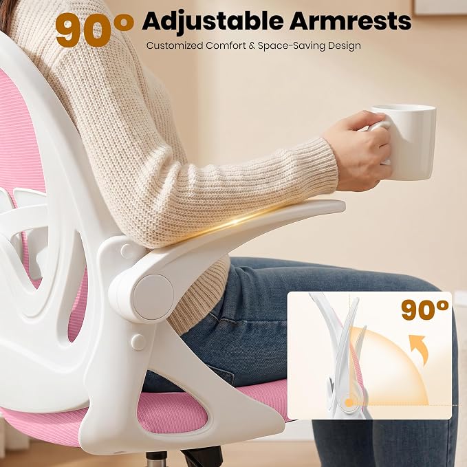 Primy Drafting Chair Tall Office Chair with Flip-up Armrests Executive Ergonomic Computer Standing Desk Chair with Lumbar Support and Adjustable Footrest Ring (Pink)