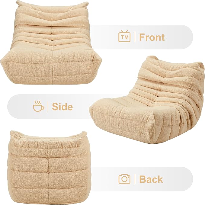 Hobestluk Adults Bean Bag Chair Faux Fur BeanBag Couch for Living Room | Khaki Teddy,Ergonomic Design,Memory Foam,UltraSoft,Anti-slip Bottom,No Assembly Required,Decorative Style for Living Room