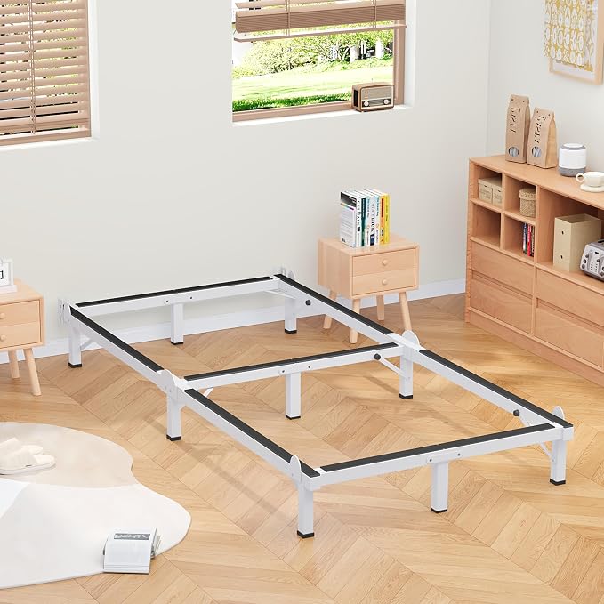 MAF Metal Bed Frame Twin, 9-Legs Support Bed Base, 8 Inches Twin Bed Frame for Box Spring and Mattress, Basics Bed Frame Headboard Attachable Tool-Free Easy Assembly, White